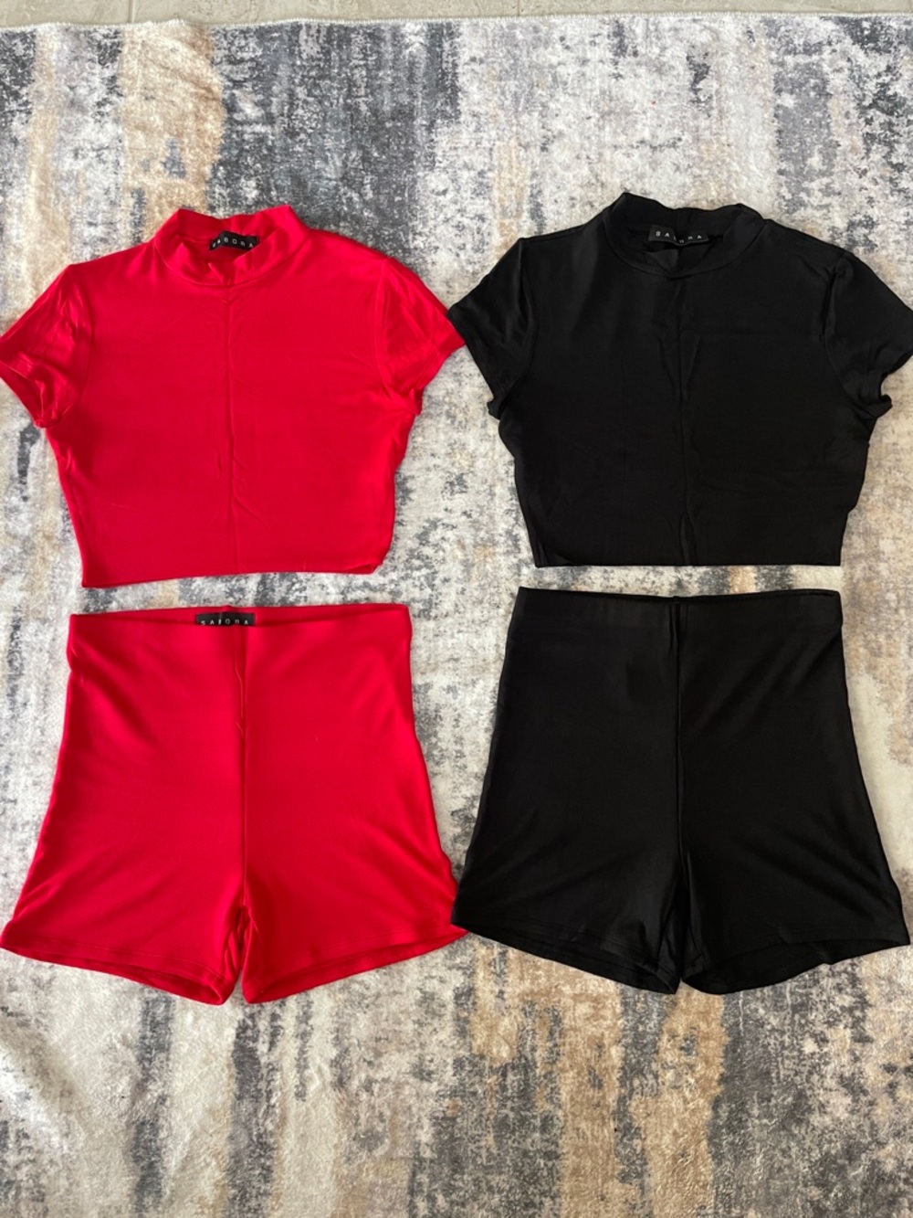 Bundle Red and Black Two-Piece Crop Top & High-Waist Shorts Sets Naked Wardrobe